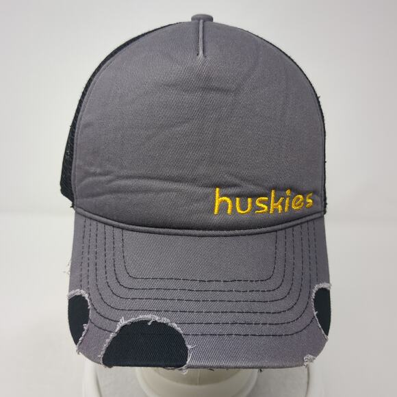 Huskies Snapback Trucker Hat Gray One Size Adjustable Distressed Mesh Back Ha - Picture 2 of 9